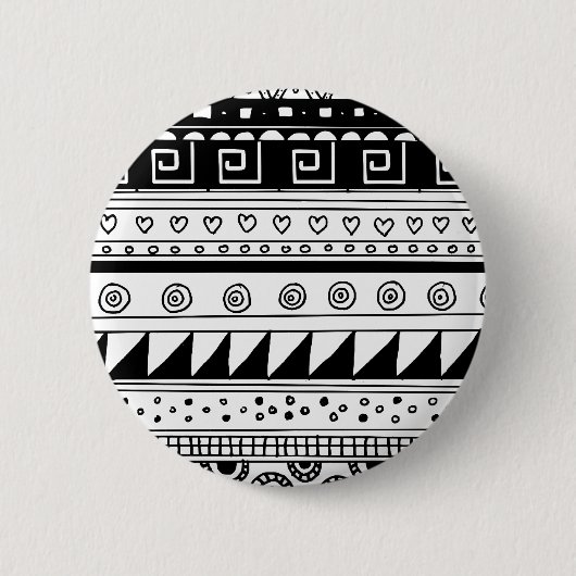 Zwart-wit tribaal patroon ronde button 5,7 cm (Voorkant)