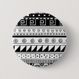 Zwart-wit tribaal patroon ronde button 5,7 cm
