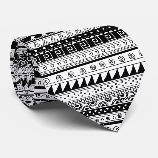 Zwart-wit tribaal patroon stropdas (Opgerold)