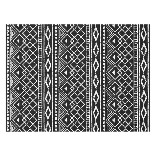 Zwart wit tribaal patroon tafelkleed (Voorkant (Horizontaal))