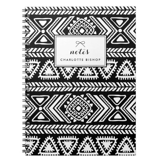 Zwart-wit Tribal Aztec Patroon Gepersonaliseerd Notitieboek (Voorkant)