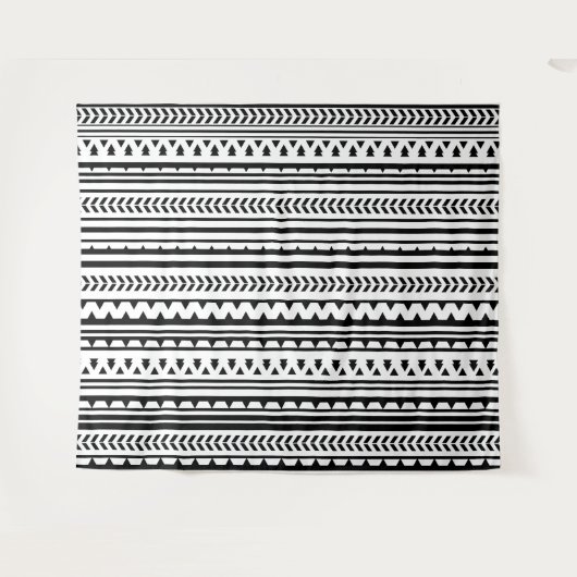 Zwart-wit Tribal Aztec Patroon Wandkleed (Voorkant (horizontaal))