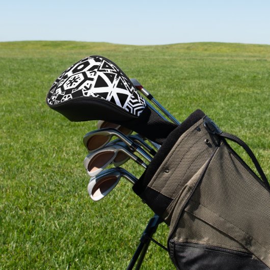 Zwart-wit Tribal Design Golfheadcover (Insitu)