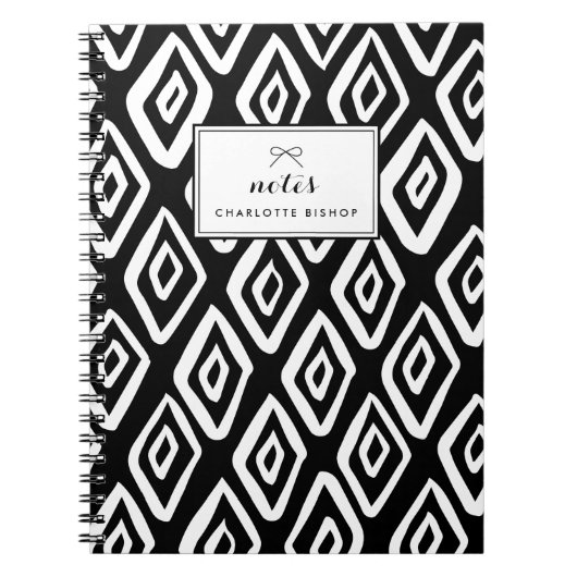 Zwart-wit Tribal Diamonds Patroon Notitieboek (Voorkant)