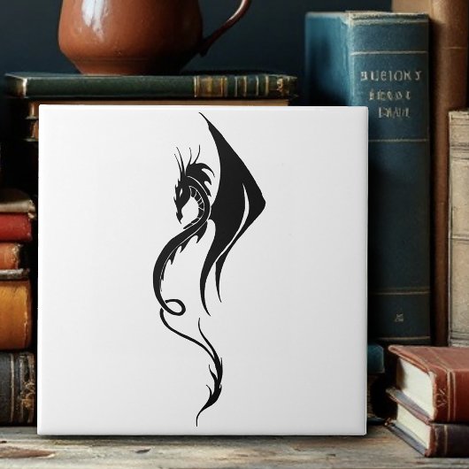Zwart Wit Tribal Dragon Tegeltje
