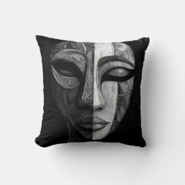 Zwart-wit tribal-geïnspireerde Abstracte gezicht T Kussen