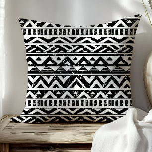Zwart-wit Tribal Geometrisch Azteeks Patroon Kussen