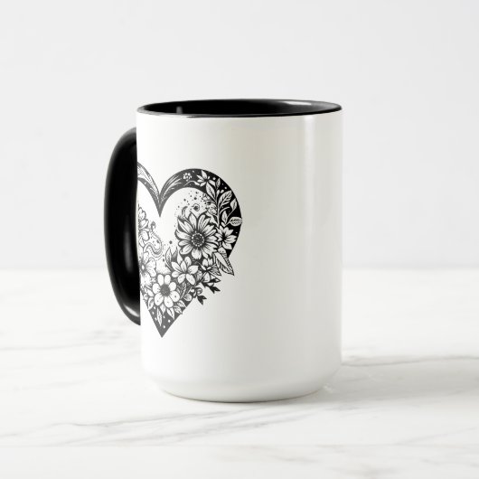 Zwart-wit Tribal hart gepersonaliseerd Mok (Voorkant links)