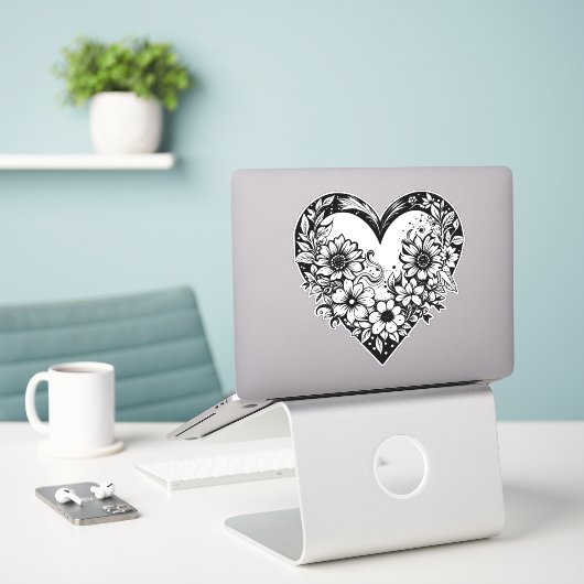 Zwart-wit Tribal hart Sticker (Laptop op bureau)
