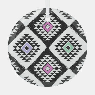 Zwart Wit Tribal Navajo Patroon Glas Ornament