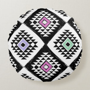 Zwart Wit Tribal Navajo Patroon Rond Kussen