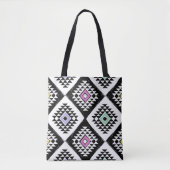 Zwart Wit Tribal Navajo Patroon Tote Bag (Voorkant)