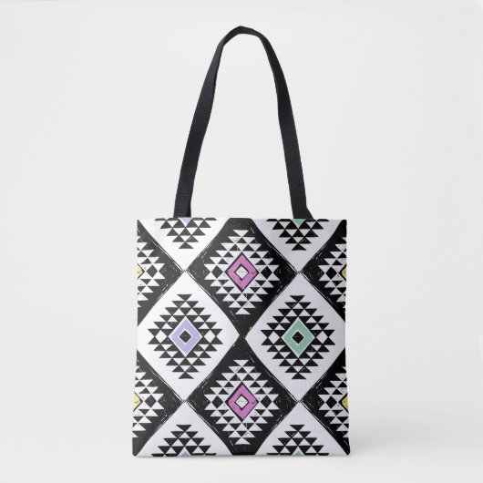 Zwart Wit Tribal Navajo Patroon Tote Bag (Voorkant)