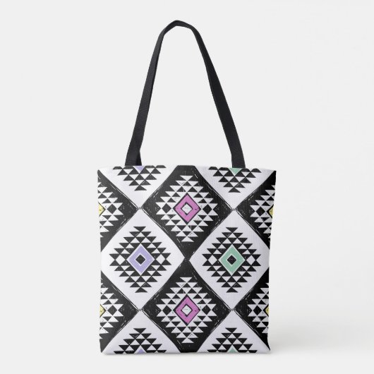 Zwart Wit Tribal Navajo Patroon Tote Bag (Achterkant)