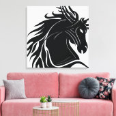 Zwart-wit tribal paard hoofd canvas afdruk (Insitu (Woonkamer))