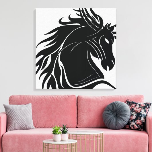 Zwart-wit tribal paard hoofd canvas afdruk (Insitu (Woonkamer))