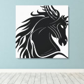 Zwart-wit tribal paard hoofd canvas afdruk (Insitu (Houten vloer))