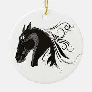 Zwart-wit tribal paardenhoofd custom ornament
