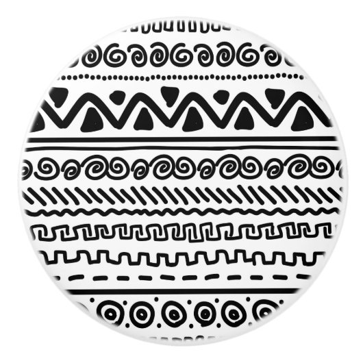 Zwart wit tribal patroon badkamer keramische knop (Voorkant)