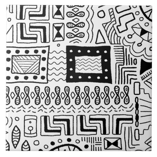 Zwart wit Tribal patroon tegel Tegeltje (Voorkant)