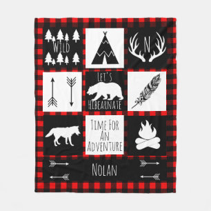 Zwart-wit Tribal Wild Woodlands Red Plaid Fleece Deken