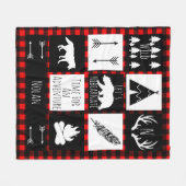 Zwart-wit Tribal Wild Woodlands Red Plaid Fleece Deken (Voorkant (Horizontaal))