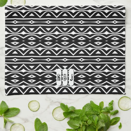 Zwart Wit Tribe Patroon: Monogram Keuken Decor Theedoek (Gevouwen)
