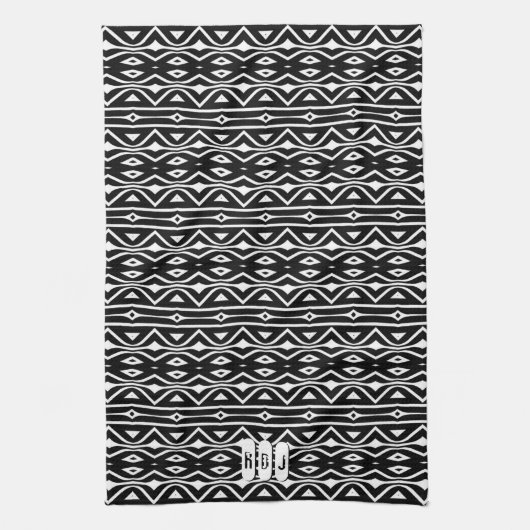 Zwart Wit Tribe Patroon: Monogram Keuken Decor Theedoek (Verticaal)