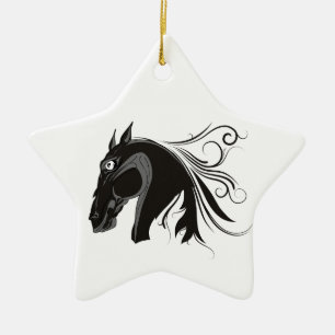 Zwart-wit tribiaal paardenhoofd op maat gemaakt or keramisch ornament