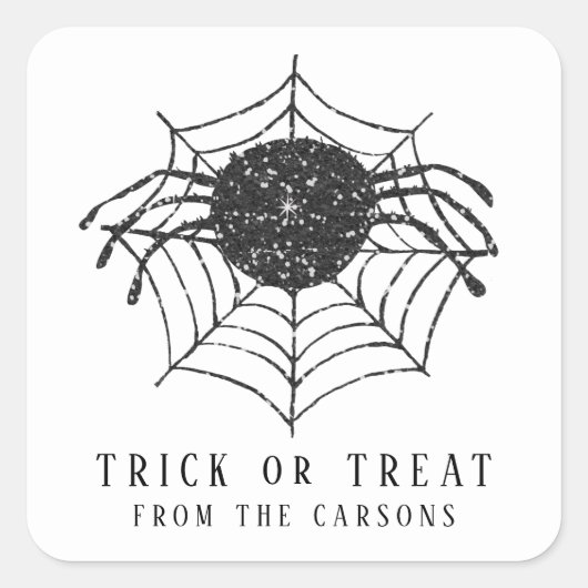 Zwart Wit Trick or treat Halloween Spinnenweb Vierkante Sticker (Voorkant)