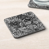 Zwart-wit Trippy Line Portret Bier Onderzetter (Linkerzijde)