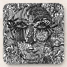 Zwart-wit Trippy Line Portret Bier Onderzetter