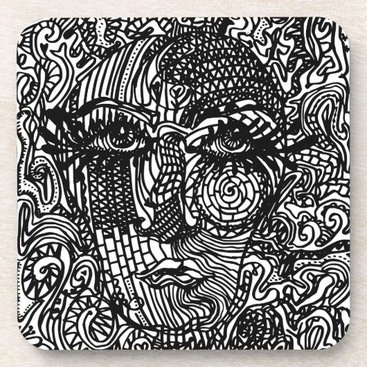Zwart-wit Trippy Line Portret Bier Onderzetter (Voorkant)