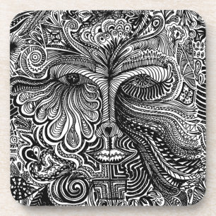 Zwart-wit Trippy Line Portret Bier Onderzetter