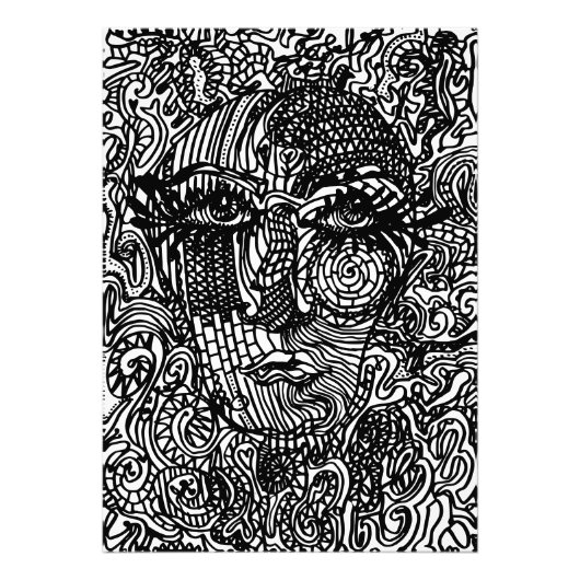 Zwart-wit Trippy Line Portret Foto Afdruk (Voorkant)