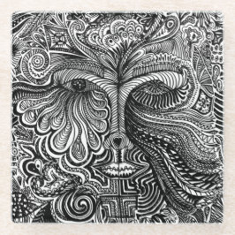 Zwart-wit Trippy Line Portret Glazen Onderzetter