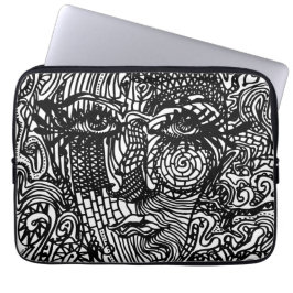 Zwart-wit Trippy Line Portret Laptop Sleeve