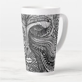 Zwart-wit Trippy Line Portret Latte Mok (Rechterhoek)