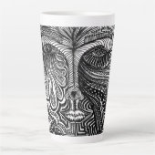 Zwart-wit Trippy Line Portret Latte Mok (Voorkant)