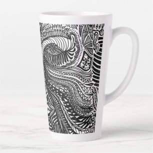 Zwart-wit Trippy Line Portret Latte Mok