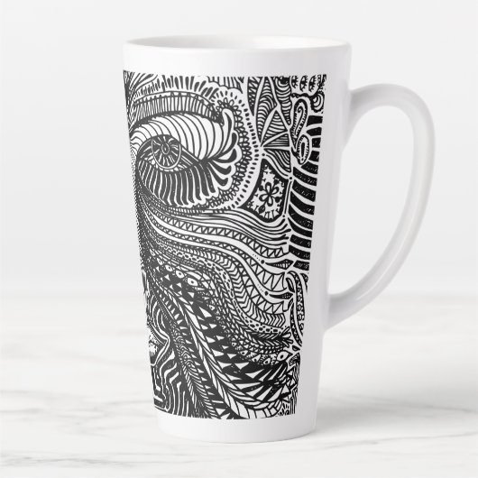Zwart-wit Trippy Line Portret Latte Mok (Rechts)