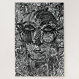 Zwart-wit Trippy Line Portret Legpuzzel