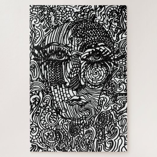 Zwart-wit Trippy Line Portret Legpuzzel (Verticaal)