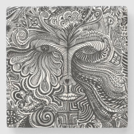 Zwart-wit Trippy Line Portret Stenen Onderzetter