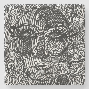Zwart-wit Trippy Line Portret Stenen Onderzetter