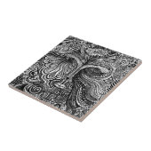 Zwart-wit Trippy Line Portret Tegeltje (Zijkant)