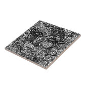 Zwart-wit Trippy Line Portret Tegeltje (Zijkant)