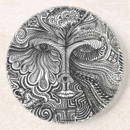 Zwart-wit Trippy Line Portret Zandsteen Onderzetter