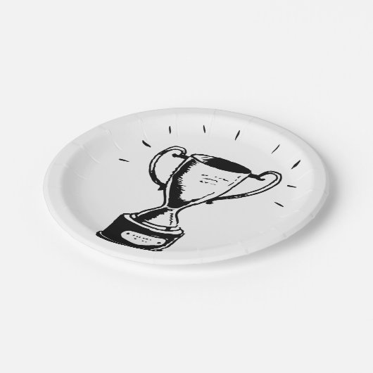 Zwart-wit trofee papieren bordje (Gekanteld)