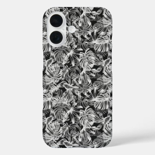 Zwart-wit Tropical Leaves Telefoonhoesje Case-Mate iPhone Case (Achterkant)